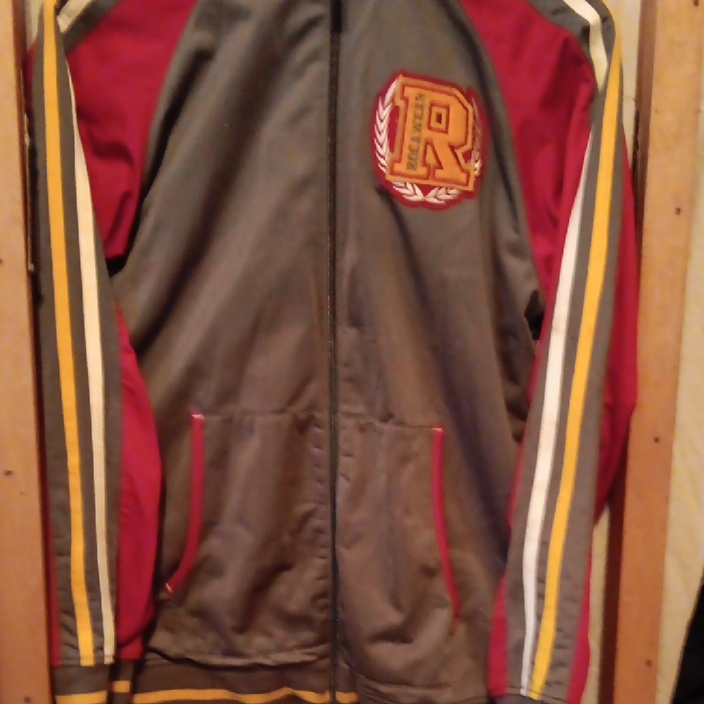 Rocawear Gray and Red Varsity Jacket with Bold Stripes